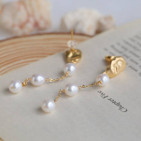 Long Drop Pearl Tassel Earrings - Zafari Studio Jewelry